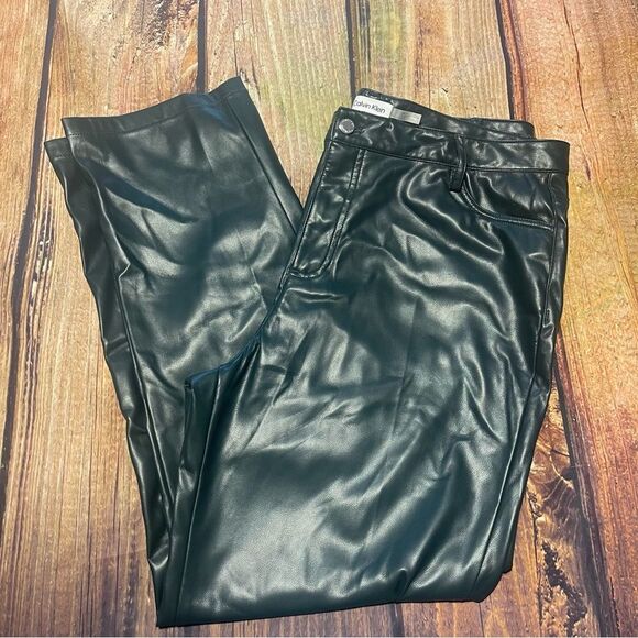 CALVIN KLEIN faux leather green pants Size 14 Preowned - Picture 1 of 10